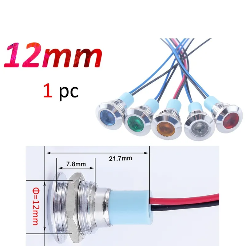 Különleges ajánlat 30db-LED Fehér-110-240V-12mm-1db Fém LED Figyelmeztető jelző lámpa Vízálló IP65 Vezérlővezeték Teszt vezető Kapcsoló