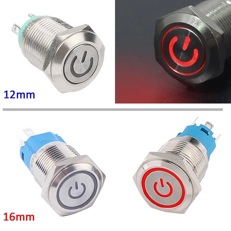 16mm-Azonnali Ön-Újraindító-110-220V(110V220V)-Ezüst színű Táp Piros-1db Fekete Nyomógomb kapcsoló LED Gyűrűvel Ne maradj le