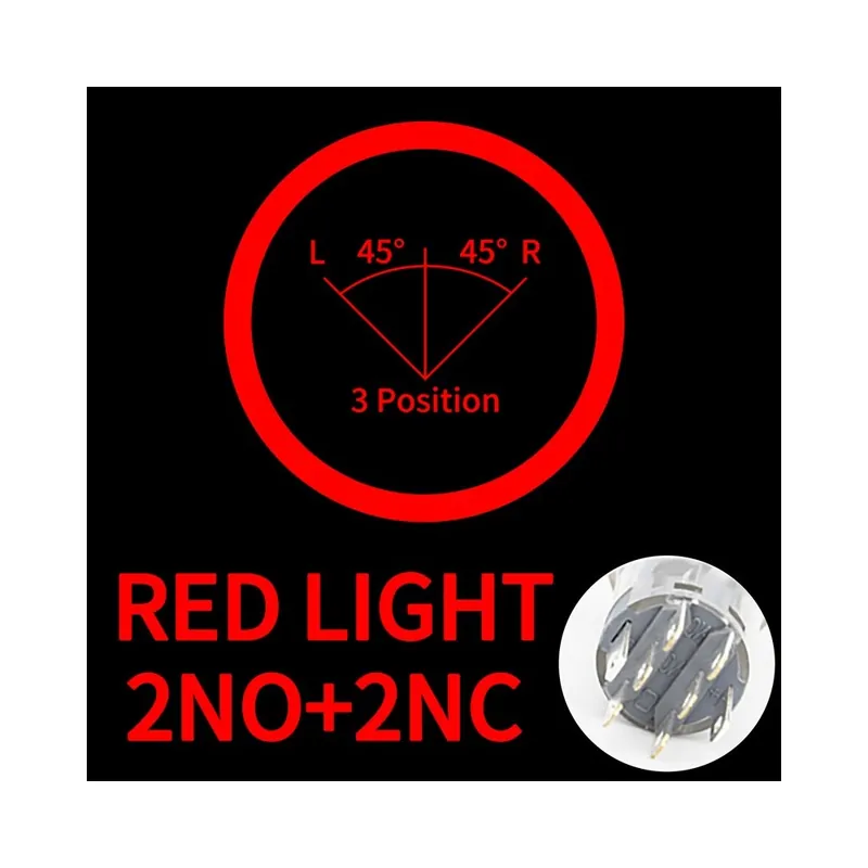 Kiárusítás 22mm-Ön-Újraindító-12-24V-2NO2NC(Piros)-Fém forgó Nyomógomb kapcsoló 2/3 Pozíciós visszatartó típus LED NO/NC On-Off
