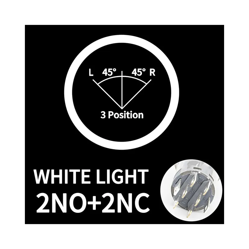 Bestseller 22mm-Ön-Újraindító-3-6V-2NO2NC(Fehér)-Fém forgó Nyomógomb kapcsoló 2/3 Pozíciós visszatartó típus LED NO/NC On-Off