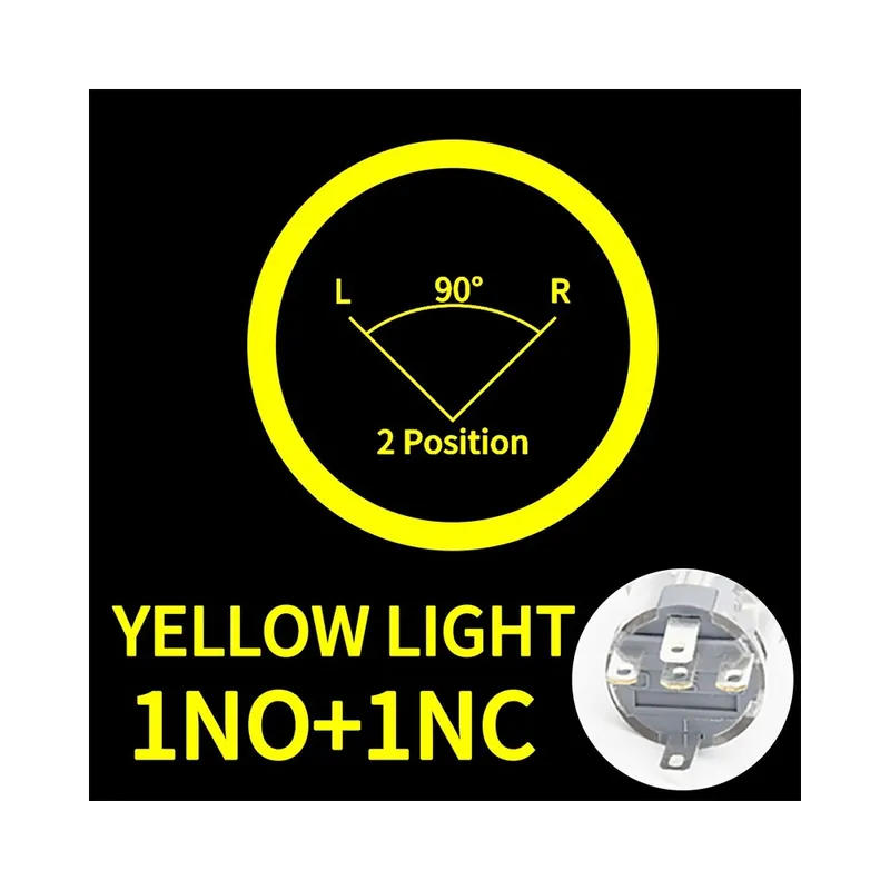 Legkelendőbb 22mm-Önzáró-220V-1NO1NC(Sárga)-Fém forgó Nyomógomb kapcsoló 2/3 Pozíciós visszatartó típus LED NO/NC On-Off