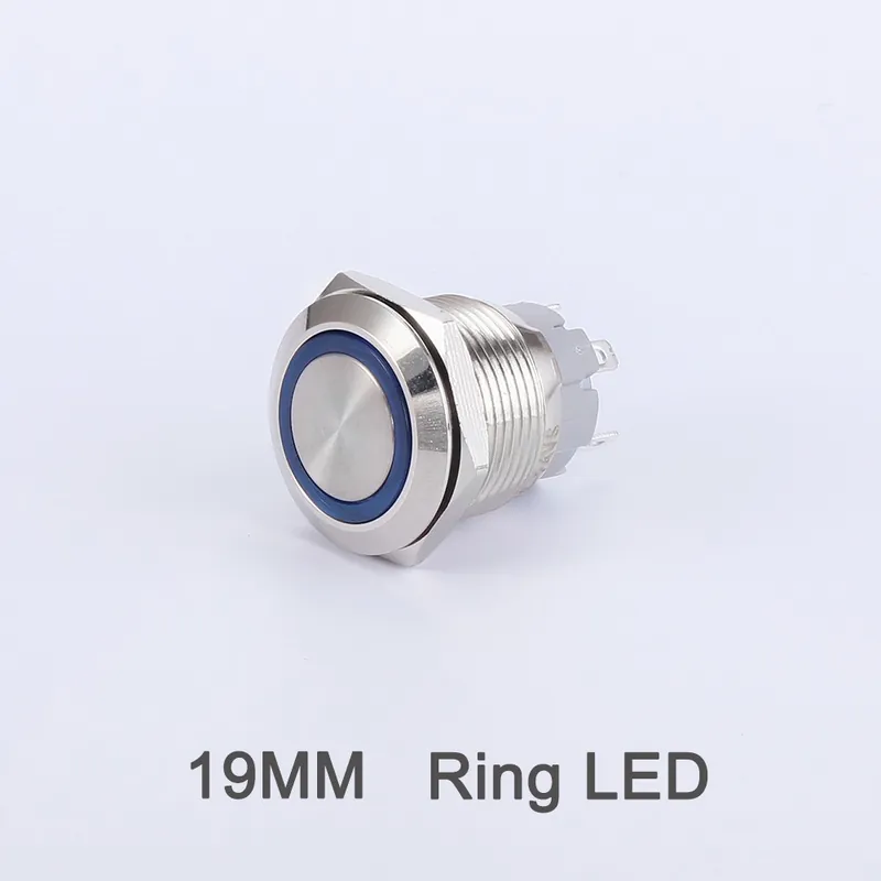 Alacsony ár Fehér LED-Záró Reteszelt-3-6V-19 Gyűrű LED-Fém Nyomógomb kapcsoló Rövid Tűs 1NO LED