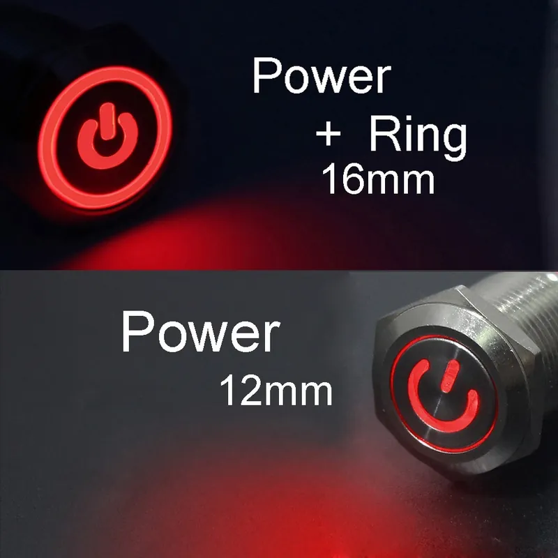 16mm-Azonnali Újraindító-220V (110V-220V)-Piros Táp-Fém Nyomógomb kapcsoló Erős Vízálló Lapos Kör LED Expressz szállítás