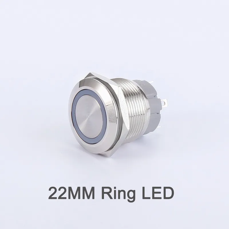 Biztonságos fizetés Kék LED-Ön-Újraindító Azonnali-12-24V-22 Gyűrű LED-Fém Nyomógomb kapcsoló Rövid Tűs 1NO LED