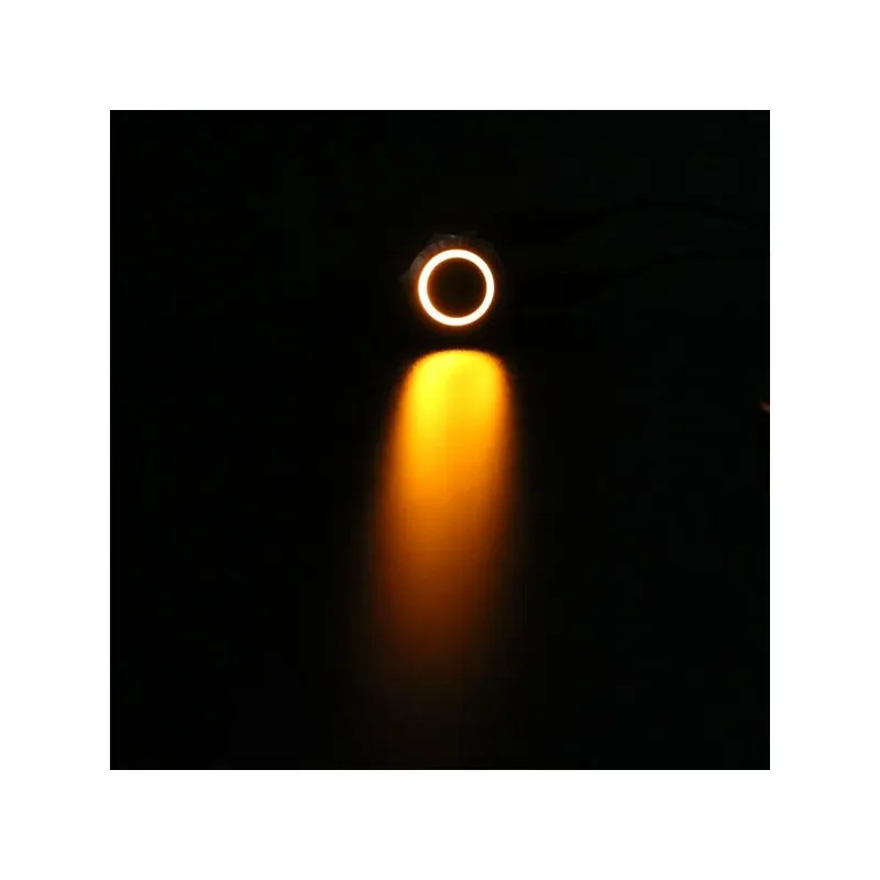 Azonnal elérhető Azonnali Ön-Újraindító-22mm-100-240V(220V)-Sárga Kör-Vízálló LED Azonnali Reteszelt Autó motor hálózati kapcsoló