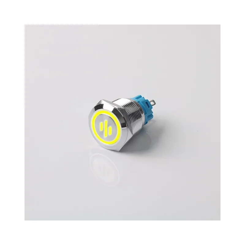 Rögzített Önzáró-16mm-12-24v(30v)-Sárga-Fém gomb kapcsoló Fekete-Ezüst Számítógép kapcsoló LED-del Azonnal elérhető