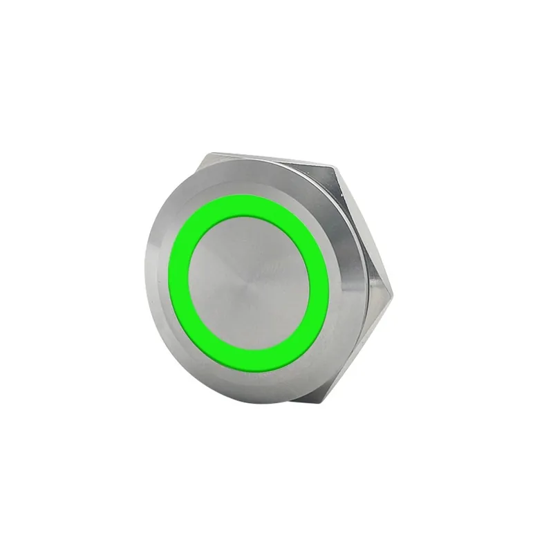 Azonnali Fekete-25mm-12-24V-Zöld Led-Rövid ütős Mini Vízálló Fém Nyomógomb kapcsoló Erős LED lámpa Azonnali Biztonságos fizetés