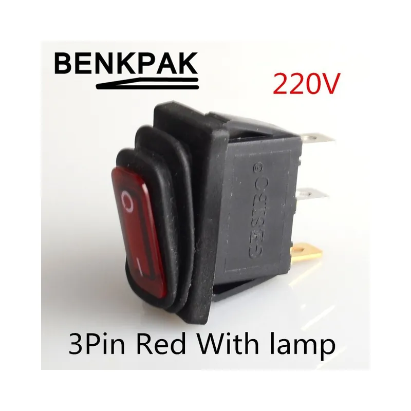 Azonnal elérhető Piros-Vízálló Billenőkapcsoló 15A 250V Csónak alakú Billenőkapcsoló 3 Tűs/2 Tűs On-Off / Be-Ki kapcsolós KCD3