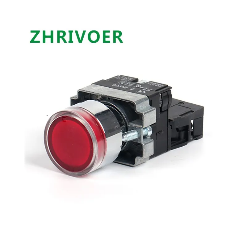 Legnépszerűbb 6V-Kék NO-22mm Azonnali XB2-BW3361 1NO 24V/AC220V/AC380V Kerek Nyomógomb kapcsoló LED-del/Neon világítás