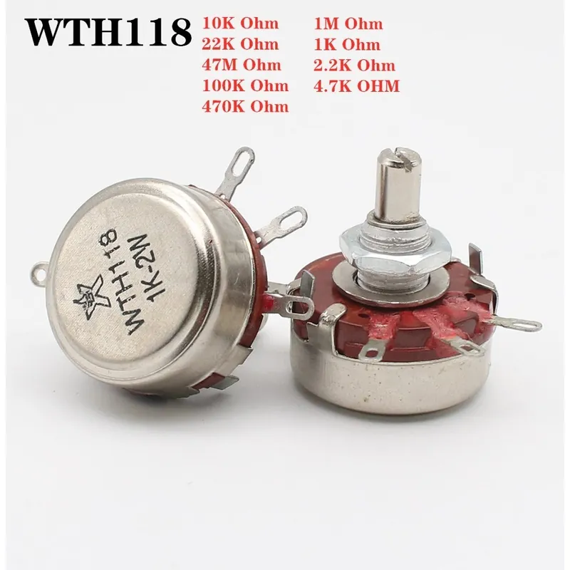 Legjobb ár 2,2K Ohm-1db WTH118 2W 1A potenciométer WTH118-2W Kerek tengely Karbon forgó Kúpos Potenciométer