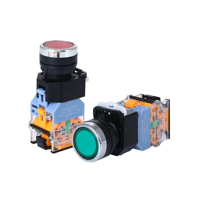 Ön-Újraindító-220V-Piros-22mm 7/8" Nyomógomb kapcsoló lámpával 220V 24V Újraindító önzáró gomb kapcsoló 1NO1NC Szuper akció