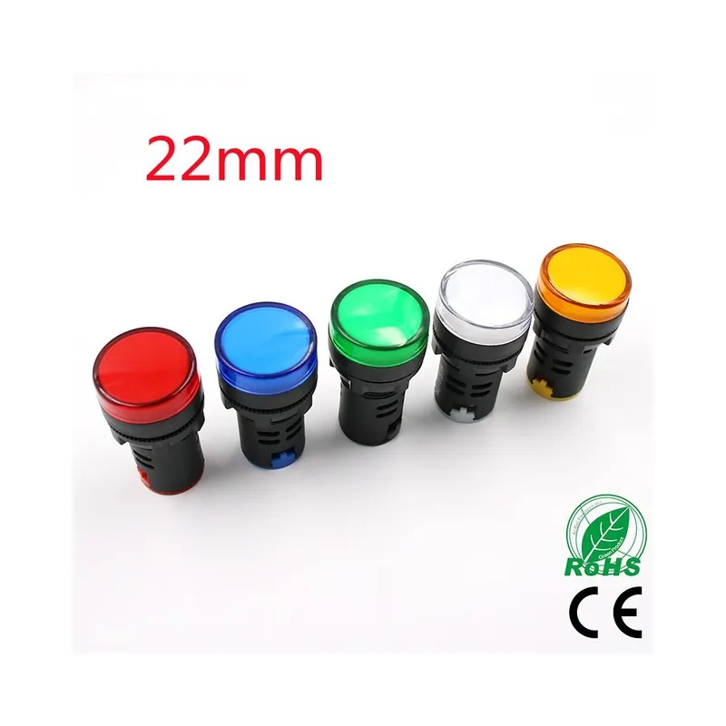 Zöld-220V-Jelző Vezérlővezeték kapcsoló világítás Vízálló ad16-22ds 22mm AC/DC LED Izzós 20mA Árcsökkenés