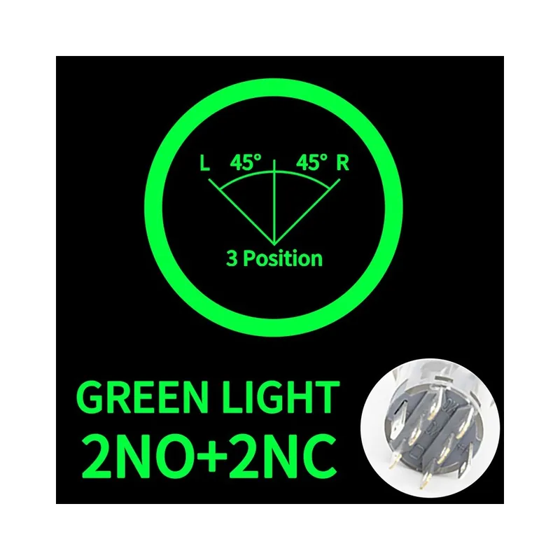 16mm-Önzáró-3-6V-2NO2NC(Zöld)-Fém forgó Nyomógomb kapcsoló 2/3 Pozíciós visszatartó típus LED NO/NC On-Off Korlátozott ajánlat