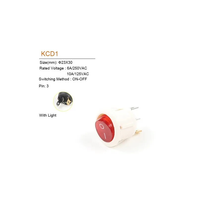 5db-Piros fényű Fehér-5/10db 23MM Billenőkapcsoló 2/3 Tűs 2/3 Pozíciós 6A/250VAC 10A/125VAC gomb kapcsoló Világítással Akciós ár