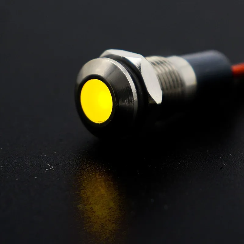 Alacsony ár Fekete borítás-6MM-12-24V-Sárga-Fekete testű lapos fejű IP67 Fém LED Figyelmeztető jelző lámpa Vezérlővezeték kapcsoló