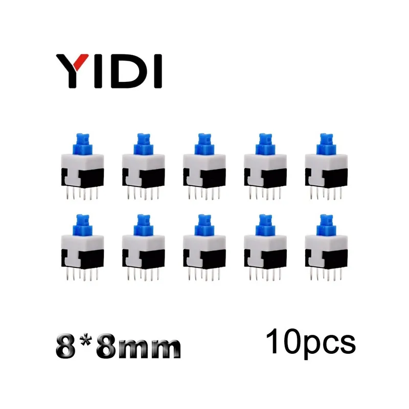 Szuper ajánlat Kupak nélkül-Kioldó-8,0x8,0mm-10db PCB érintős Mini Reteszelt Nyomógomb On-Off Önzárós Kioldó kapcsoló DIP 6 Tűs kupak