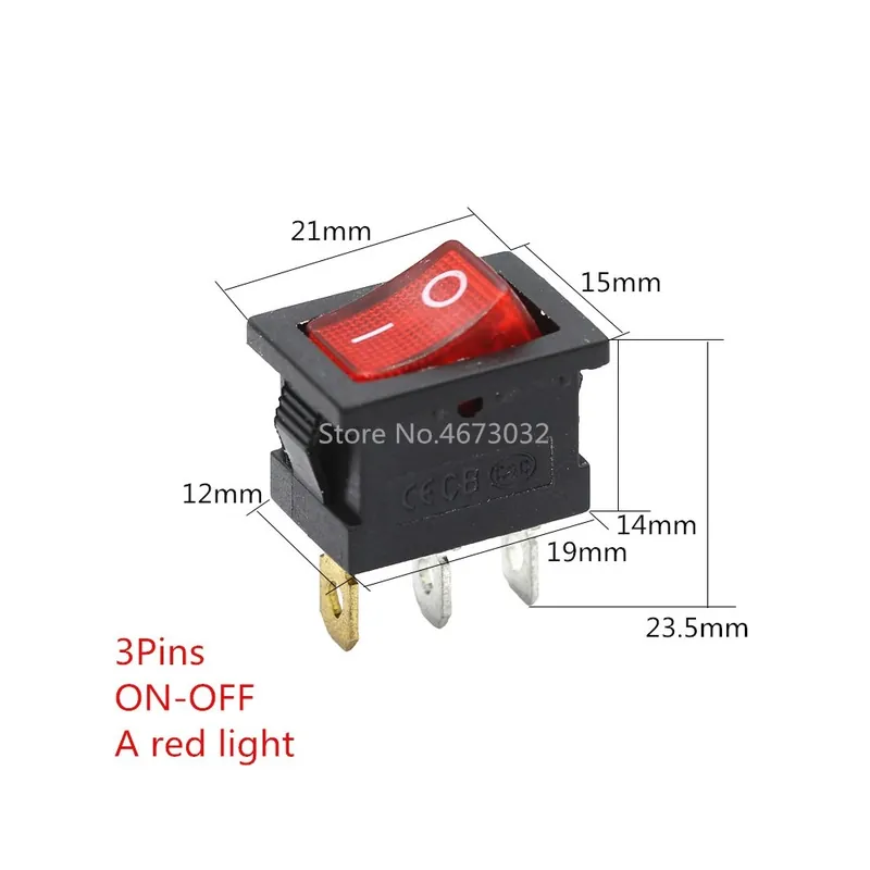 Piros fényű 3 Tűs-1db KCD1 2 Tűs 3 Tűs Csónak alakú Autó Billenőkapcsoló 6A/10A 250V/125V AC KCD1 Népszerű