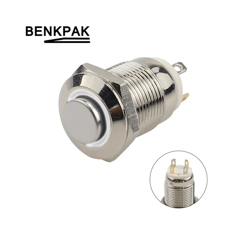 9-30V-Meghosszabbított Fehér-12MM LED-del Fém gomb kapcsoló Azonnali Nyomógomb Automatikus Újraindító Vízálló megvilágított Csak ma