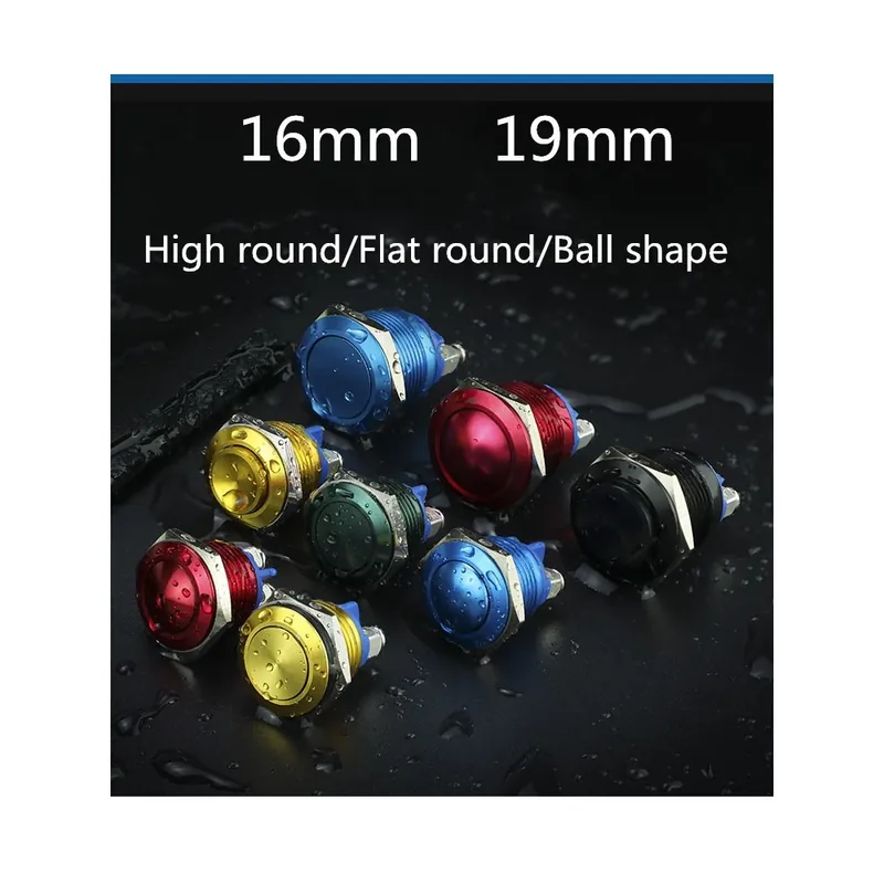 Nézd meg most 16mm-Labda alakú-Ezüst színű-16mm Vízálló Azonnali Fém Nyomógomb kapcsoló 19mm