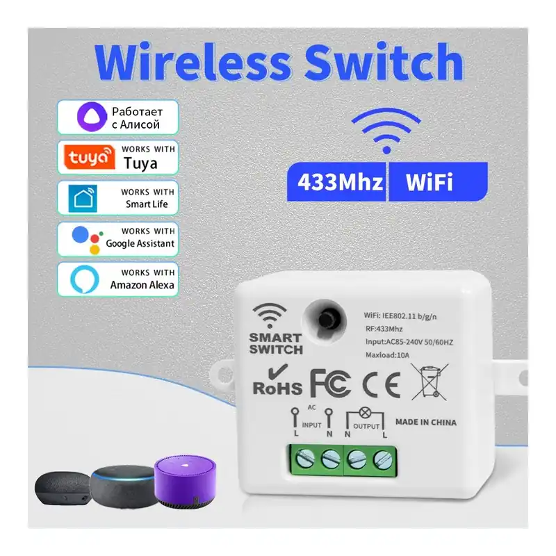 1Vevő-Tuya WiFi Smart kapcsoló Világításhoz RF 433Mhz Vezeték nélküli 86 Fali Panel Időzítő Hangvezérlő Google Alexa Csak ma