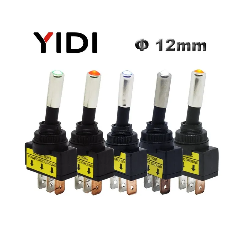 12V-Fehér LED-12mm ASW-15D 20A Váltókapcsoló On-Off 12V 24V DC Színes LED Megvilágított Automatikus Billenőkapcsoló 3 Tűs SPST Outlet