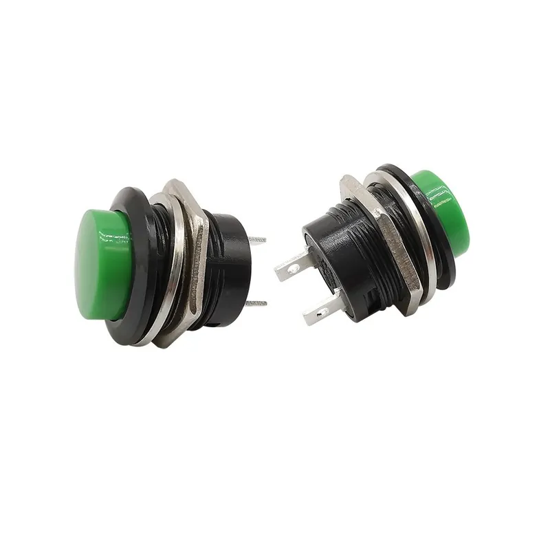 Korlátozott ajánlat Zöld-2db R13-507 16mm Azonnali Kerek Nyomógomb kapcsoló Self-reset/Ön-Újraindító kapcsoló 6A 125V/3A 250VAC 6 színben