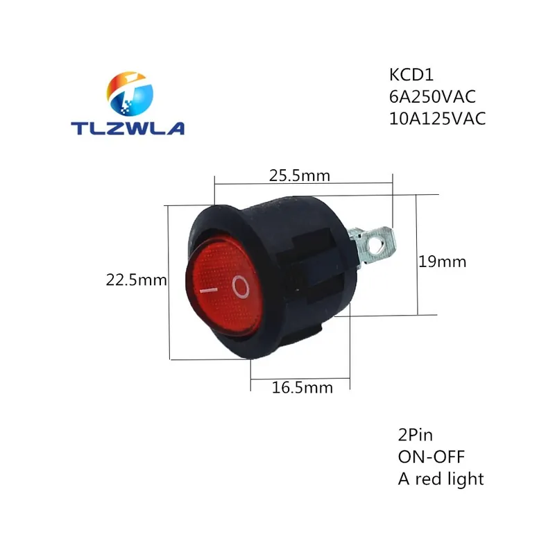 Rendeld meg most 2 Tűs Piroslight ON-OFF-1db ON-OFF kapcsolós Kerek Billenőkapcsoló LED Autó Műszerfal Kisteherautó 2-3-4 Tűs kapcsoló 20MM