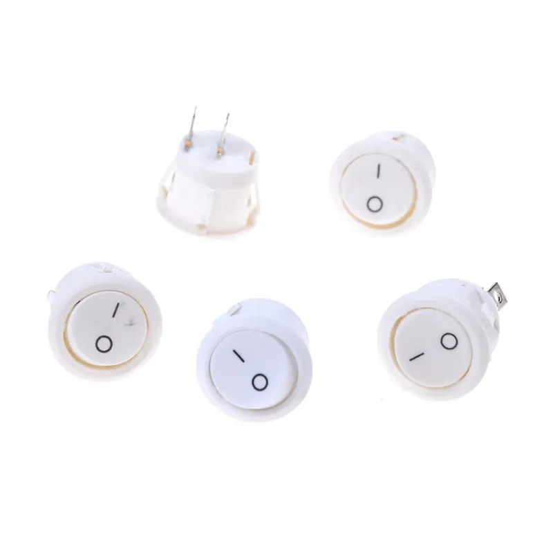 Fehér-5db ON-OFF kapcsolós Kerek Billenőkapcsoló 6A 250V On-Off / Be-Ki kapcsolós Bepattanó SPST Kerek Csónak alakú Expressz szállítás