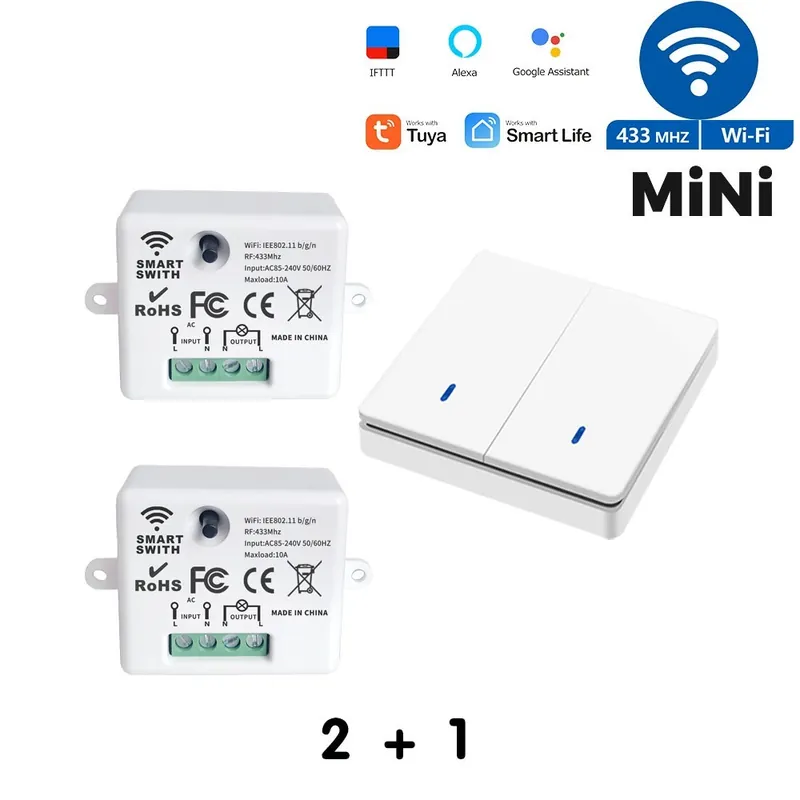 Gyors szállítás 2R 1WP062-WIFI Mini Villanykapcsoló Tuya Smart/Okos Otthon APP Relé Modul 433MHz Fali Panel Vezeték nélküli Hangvezérlő Időzítő