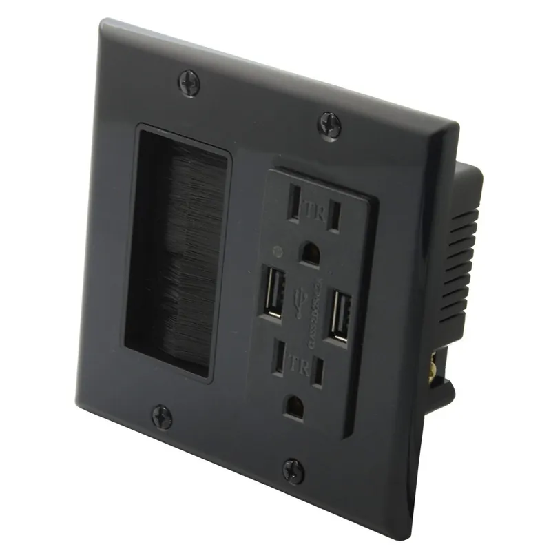 Biztonságos fizetés 2 soros Fekete színű 2 Portos US típus AC Váltóáram Táp További 2 Portos 5V 2.9A USB töltő 1 Portos Kefével Fali lemez